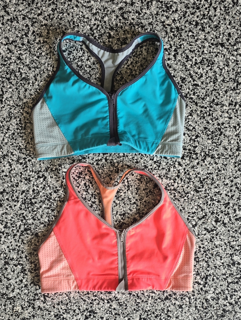 Victoria's Secret Teal & Coral Front-Zip Racerback Sports Bras